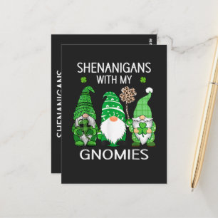 Carte Postale Gnomes léopard Shamrock chanceux St Patricks Day