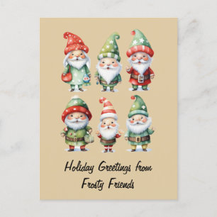 Carte Postale Gnomes Répandant la Joie d'Hiver