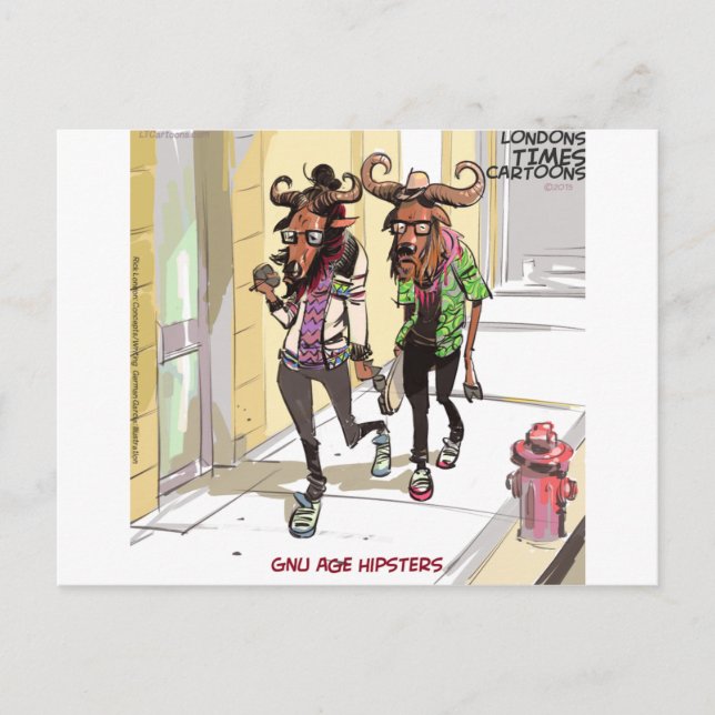 Carte Postale Gnu Âge Hipsters Rick Londres Drôle (Devant)