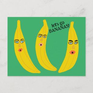 Carte Postale GO BANANAS Funny Mignonne Fête Whimsical Personnal