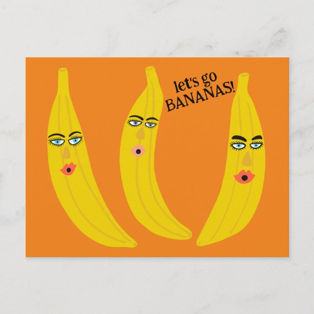 Carte Postale GO BANANAS Funny Mignonne Fête Whimsical Personnal (Devant)