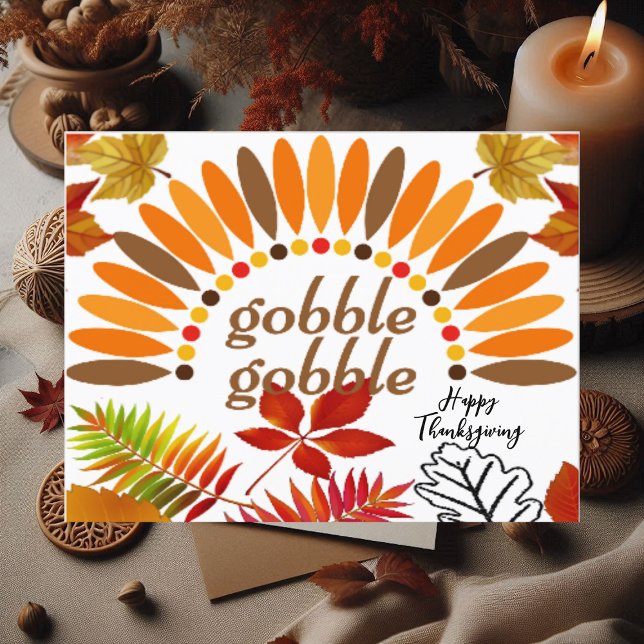 Carte Postale Gobble Gobble Couleur automne Feuilles d'érable Ac (Gobble Gobble Fall Color Maple Leaves Thanksgiving Postcard)