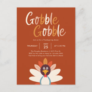 Carte Postale Gobble Gobble Thanksgiving Dîner de fête Invitatio