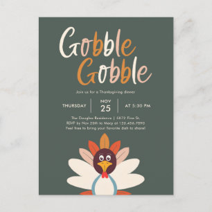 Carte Postale Gobble Gobble Thanksgiving Dîner de fête Invitatio
