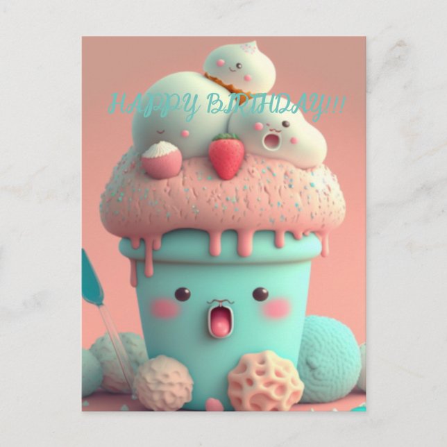 Carte Postale Gobelet de glace Kawaii    (Devant)