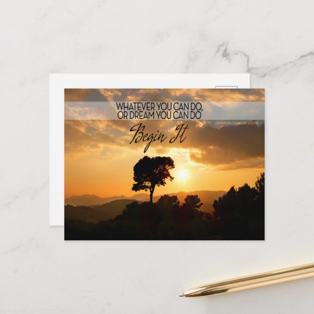 Carte Postale Goethe Citation Inspirationnelle "Commence" (Devant/Arrière en situation)