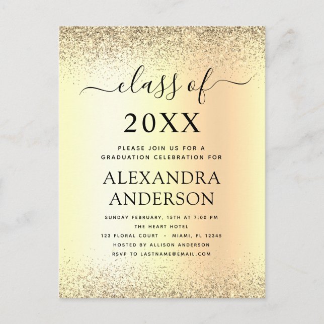 Carte Postale Gold Black 2022 Graduation Party Parties scintilla (Devant)