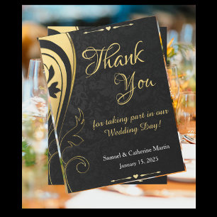 Carte Postale Gold Black Elegant Mariage Anniversaire Merci