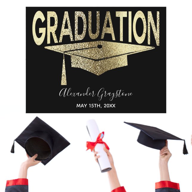 Carte Postale Gold Black Graduation Cap Économisez La Date Celeb (Créateur téléchargé)
