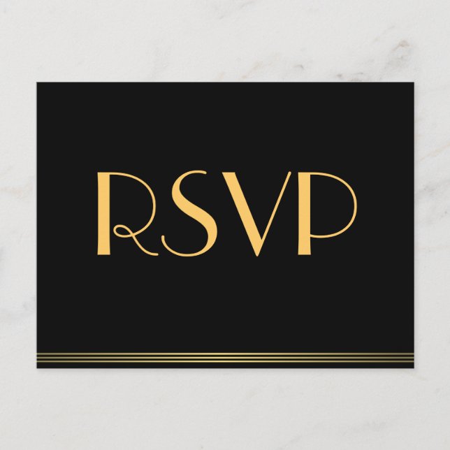 Carte postale Gold Black Great Gatsby Wedding RSVP (Devant)