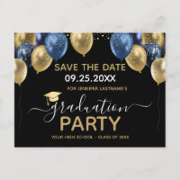 Gold Blue Graduation Party Enregistrer la date Car
