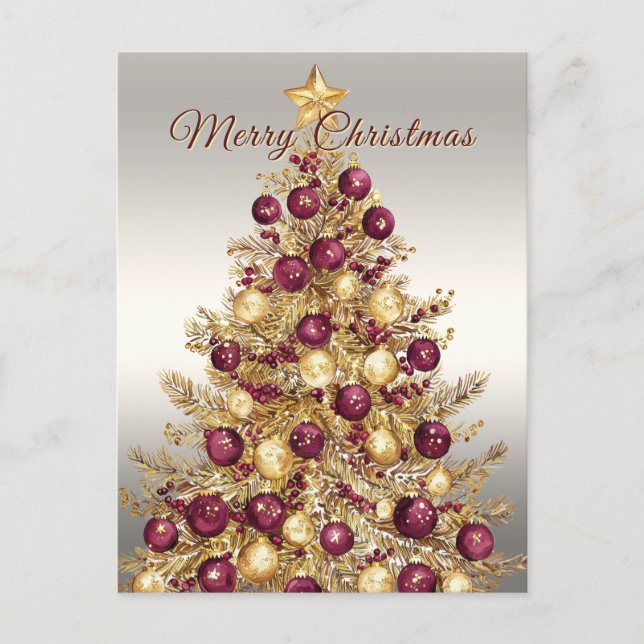 Carte Postale Gold Burgundy Christmas Tree Holiday (Devant)
