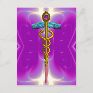 CARTE POSTALE GOLD CADUCEUS MÉDICALE SYMBOLE VIOLET FRACTAUX ROS