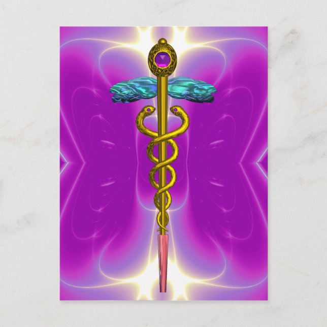 CARTE POSTALE GOLD CADUCEUS MÉDICALE SYMBOLE VIOLET FRACTAUX ROS (Devant)