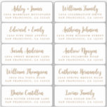 Carte postale Gold Calligraphy Étiquettes de adres<br><div class="desc">Facile à personnaliser, noms et adresses / autocollants de étiquette de adresse mariage individuel pour les invités dans une taille de 2 x 0, 8 pouces adapté aux cartes postales! Ces étiquettes de adresse mariages chic, modernes et élégants présentent vos noms d'hôtes mariages en or élégante calligraphie manuscrite sur un...</div>