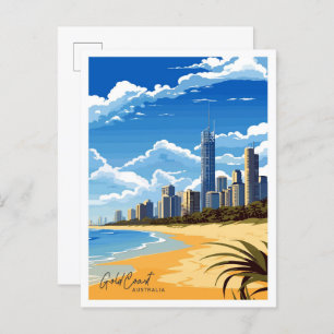 Carte Postale Gold Coast Australia Travel Illustration Vintage