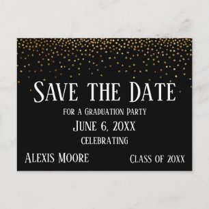 Carte Postale Gold Confetti Black Graduation Party Enregistrer l