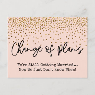 Carte Postale Gold Confetti Changement de plans Reporté Mariage