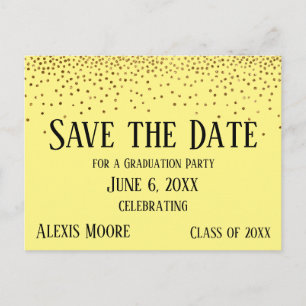 Carte Postale Gold Confetti Diplôme Jaune Enregistrer la date