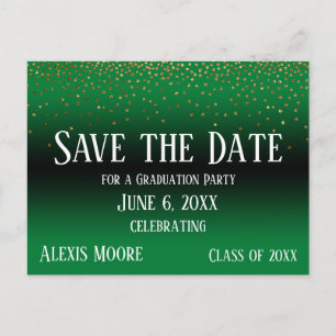 Carte Postale Gold Confetti Green Graduation Enregistrer la date