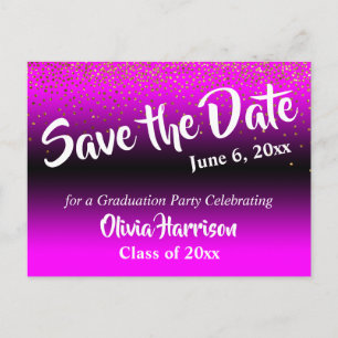 Carte Postale Gold Confetti Magenta Graduation Enregistrer la da