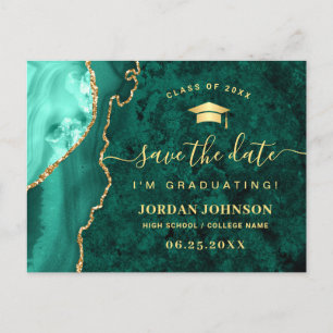 Carte Postale Gold Emerald Green Graduation Enregistrer la date