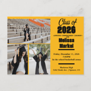 Carte Postale Gold et Black 3 Photo Graduation Invitation