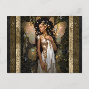 Carte Postale Gold Fairy Girl Imaginaire Art
