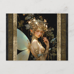 Carte Postale Gold Fairy Girl Imaginaire Art