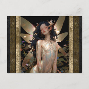 Carte Postale Gold Fairy Girl Imaginaire Art