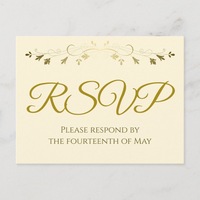 Carte Postale Gold Filigree Bordure élégante Crème Mariage RSVP (Devant)
