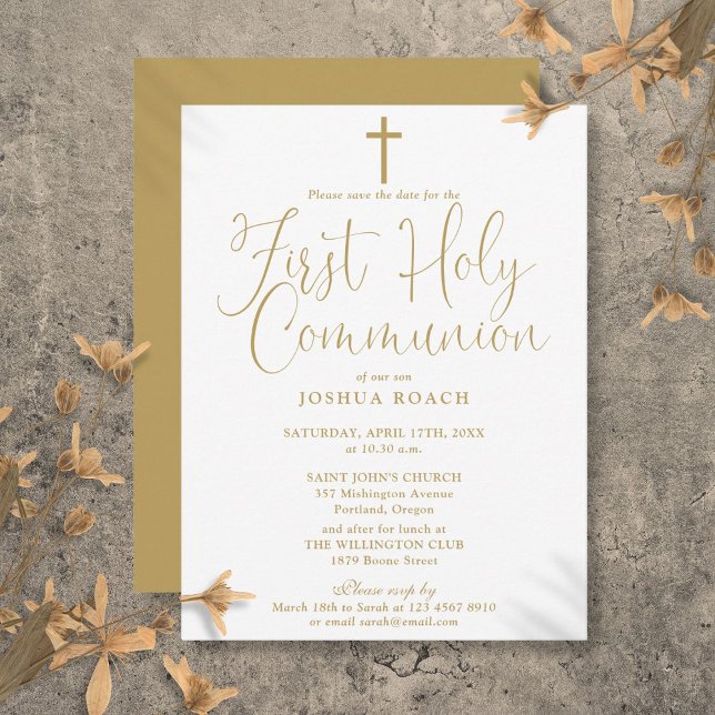 Carte Postale Gold First Holy Communion Enregistrer La Date (Gold First Holy Communion Save The Date Postcard)