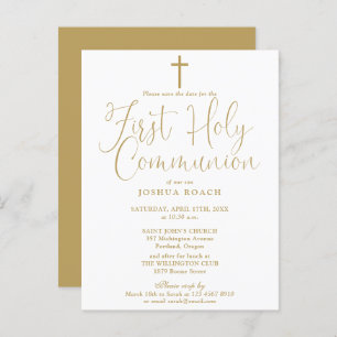 Carte Postale Gold First Holy Communion Enregistrer La Date