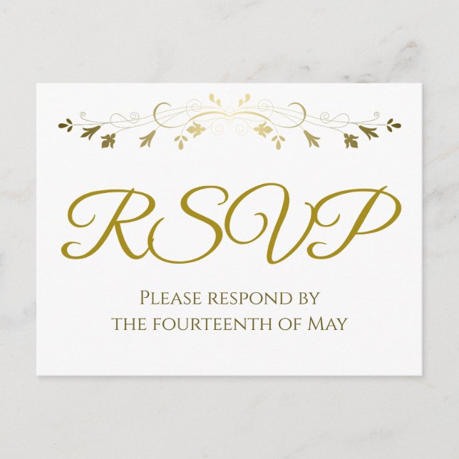 Carte Postale Gold Floral Filigree Bordure élégant mariage RSVP (Devant)