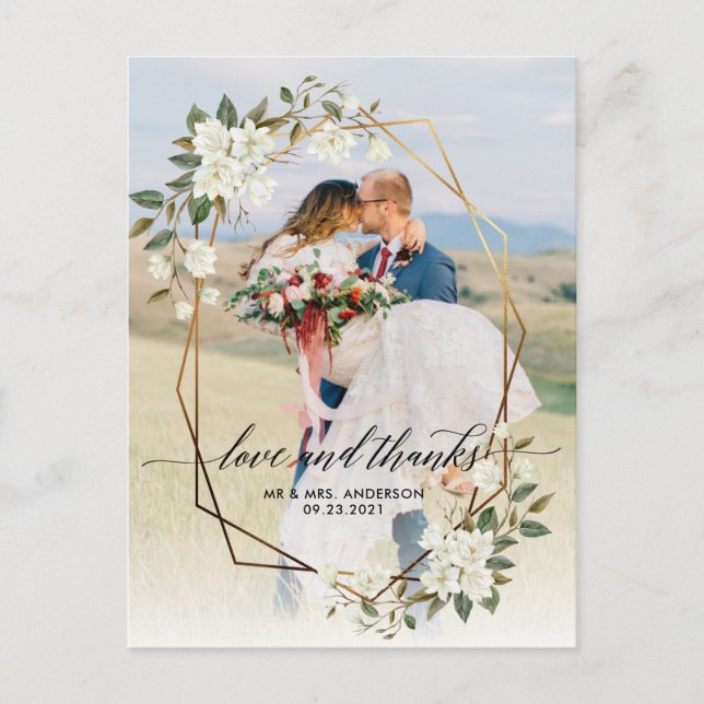 Carte Postale Gold Geo Frame Magnolia Photo Mariage Merci (Devant)