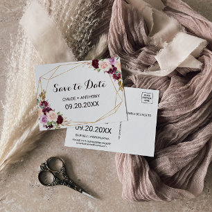 Carte Postale Gold Geometry Bourgogne Floral Enregistrer la cart