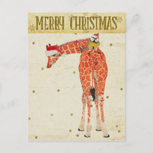 Carte postale Gold Giraffe & Little Bird Christmas