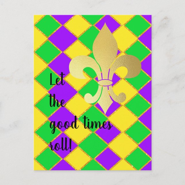 Carte Postale Gold Green Mardi Gras Harlequin Motif (Devant)