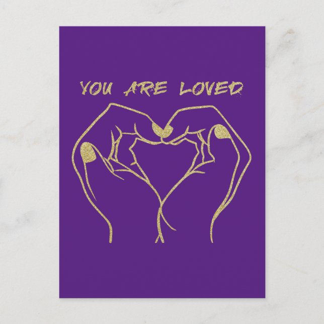 Carte Postale Gold Hand Hand Heart avec vous êtes Loved Citation (Devant)