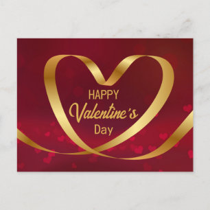 Carte Postale Gold Heart Ruban Heureuse Sainte-Valentin Rouge