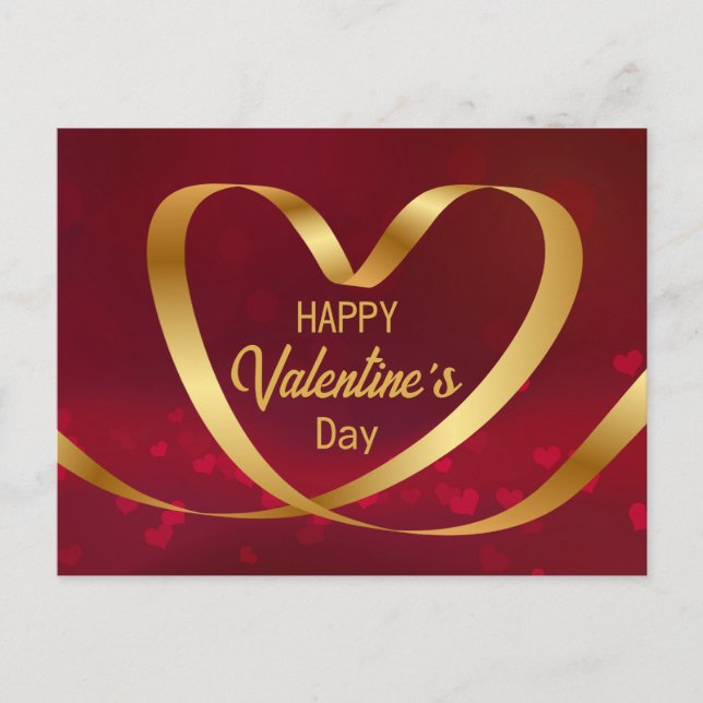 Carte Postale Gold Heart Ruban Heureuse Sainte-Valentin Rouge (Devant)