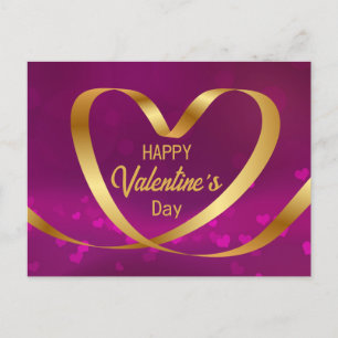 Carte Postale Gold Heart Ruban Heureuse Sainte-Valentin violet