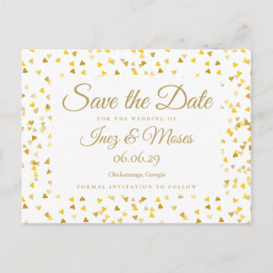 Carte Postale Gold Hearts Confetti Enregistrer la date