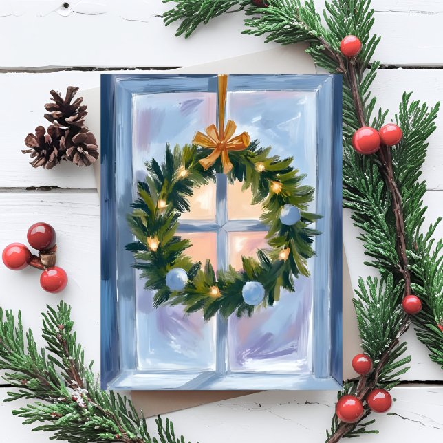 Carte postale Gold Holiday Wreath Watercolor Holid (Créateur téléchargé)