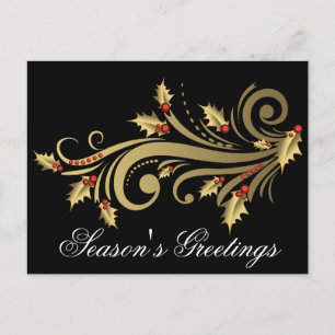 Carte postale Gold Holly & Scroll personnalisable