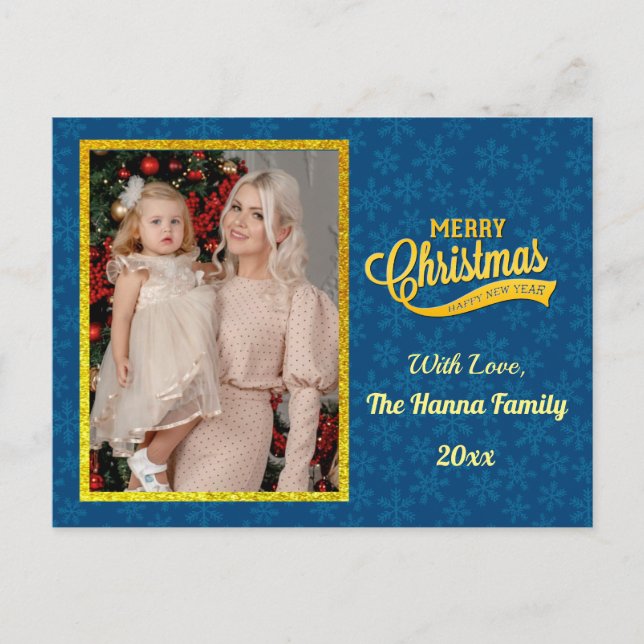 Carte Postale Gold Joyeux Noël & Joyeux Nouvel An & Flocon de ne (Devant)