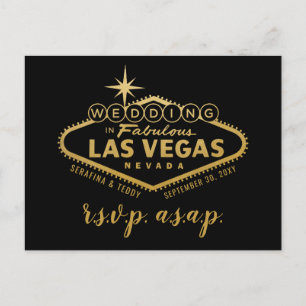 Carte postale Gold Las Vegas Sign Wedding RSVP Res