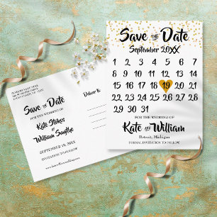 Carte Postale Gold Love Heart Calendar Enregistrer la date