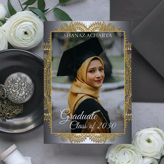 Carte Postale Gold Mandala Silver Grey Faire-part de graduation (Créateur téléchargé)