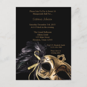 Carte Postale Gold Masquerade Ball Sweet sixteen
